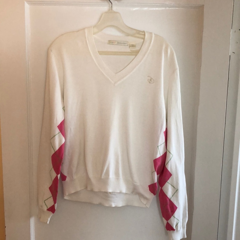Greg Norman Walt Disney women's golf argyle sweater large white